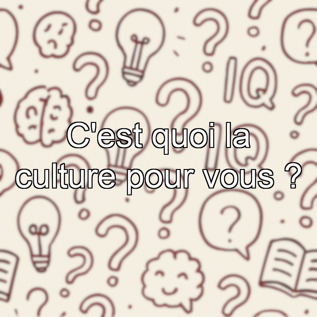 C'est quoi la culture pour vous ?